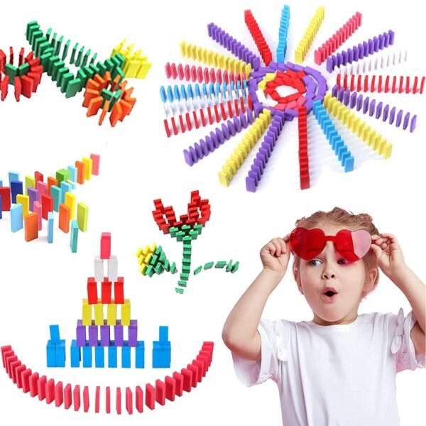 DOMINO BLOCKS SET MULTICOLOR WOODEN TOY BUILDING INDOOR GAME TOY