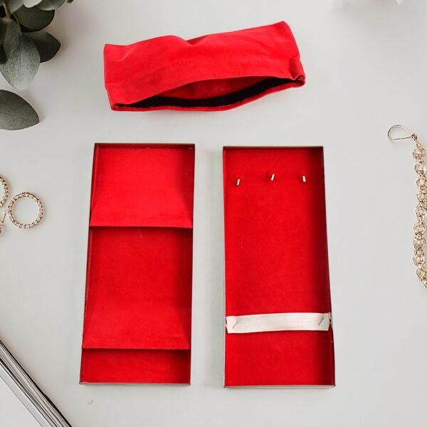 Premium Stainless Steel Velvet Lined Jewellery Storage Box with Lock and Red Interior