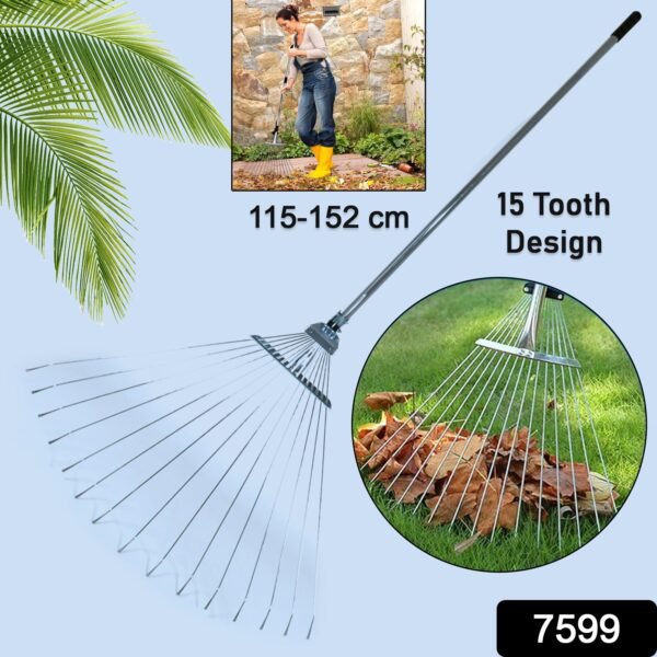 06_c479aba0-4f1f-411b-8c36-31bc9a530dd2.jpg 115-152 CM Rake for Gardening, Stainless Steel Telescopic Garden Rake for Quick Clean Up of Lawn and Yard, Adjustable Rake Claws Spacing Garden Broom with Long Handle for Clean Leaves (MOQ :- 12 pc)