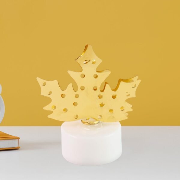 Christmas Decorative LED Gold Metal Leaf Diya Lamp, Diwali (1 Pc)