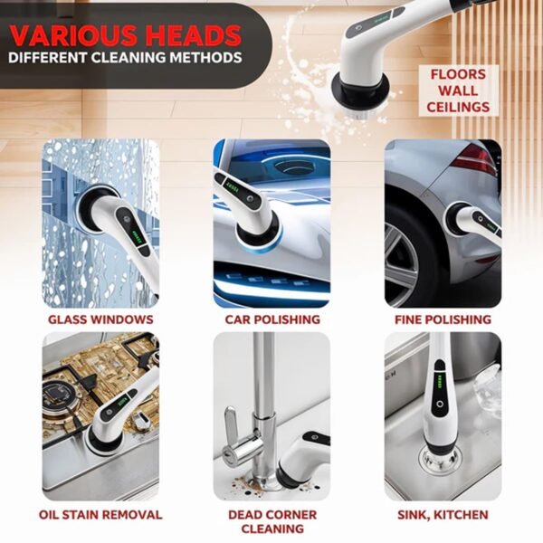 9 In 1 Rechargeable Electric Spin Scrubber with Telescopic Handle (1 Set)