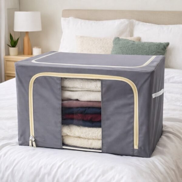 Foldable Steel Frame Clothes Storage Organizer Bag 60x43x32cm (Mix Color)