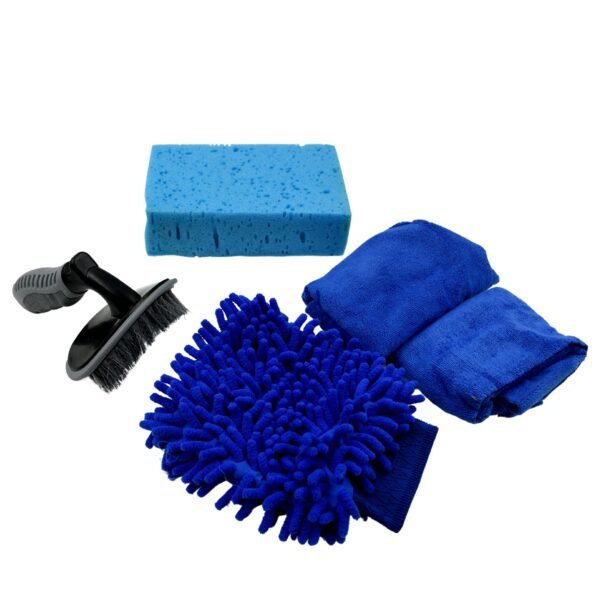 Car and Bike Cleaning Combo Kit with Microfiber Sponge, Gloves & Towels (5 Pcs)
