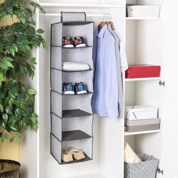 6 Shelf Hanging Closet Organizer Breathable Material Keeps Away Dust and Odors
