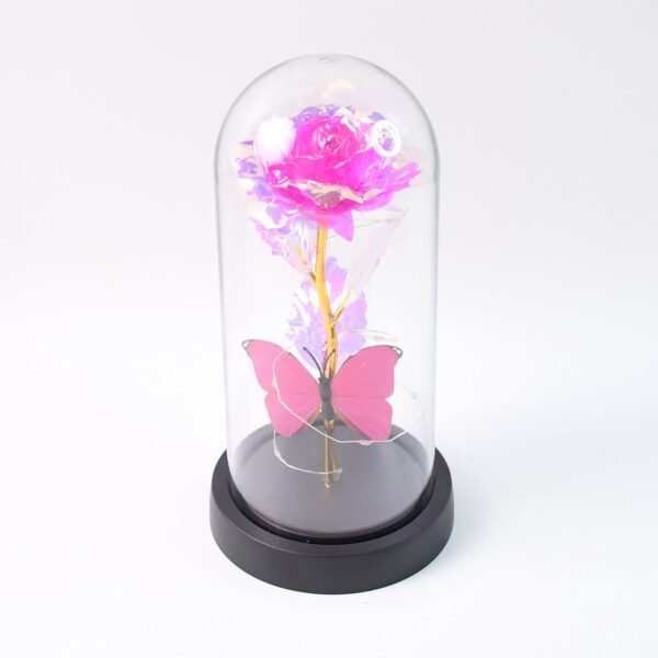 LED Decorative Rose with Butterfly in Transparent Plastic Dome (1 Pc)