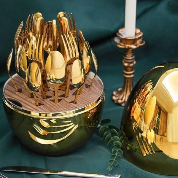 Premium Cutlery Set 24 Pcs with Oval Shaped Stand  (Golden / 24 pcs set)