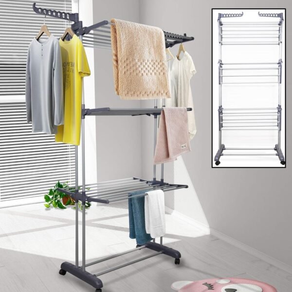 Heavy Duty Stainless Steel 3 Layer Foldable Cloth Drying Stand (1 Set / With Color Box)