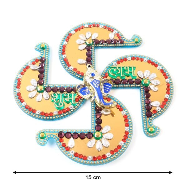 Golden Swastik Shubh Labh Wall Hanging with Ganesh Idol (1 Pc)