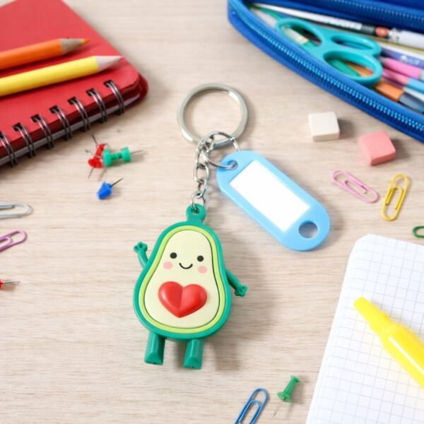 Cute Avocado Cartoon Keychain with Name Tag Holder (1 Pc)
