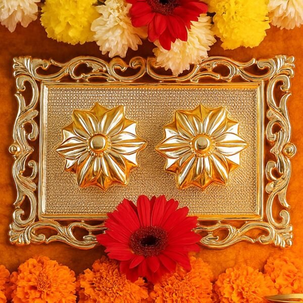 Ornate Rectangular Pooja Thali Tray - (1 Pc)