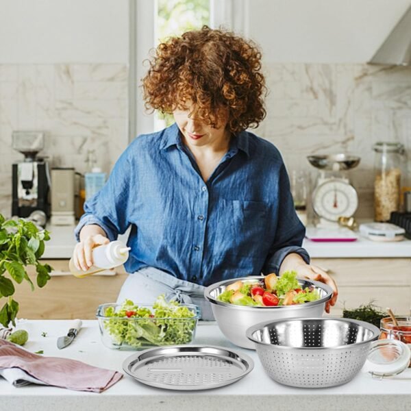 3-in-1 Stainless Steel Mixing, Straining & Grater Bowl Set