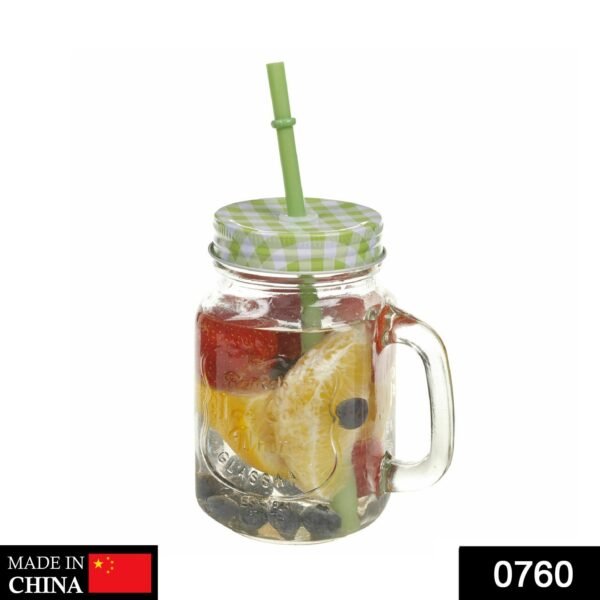 0760.jpg Drinking Cup / Glass / Mug Mason Jar with Handle & Straw