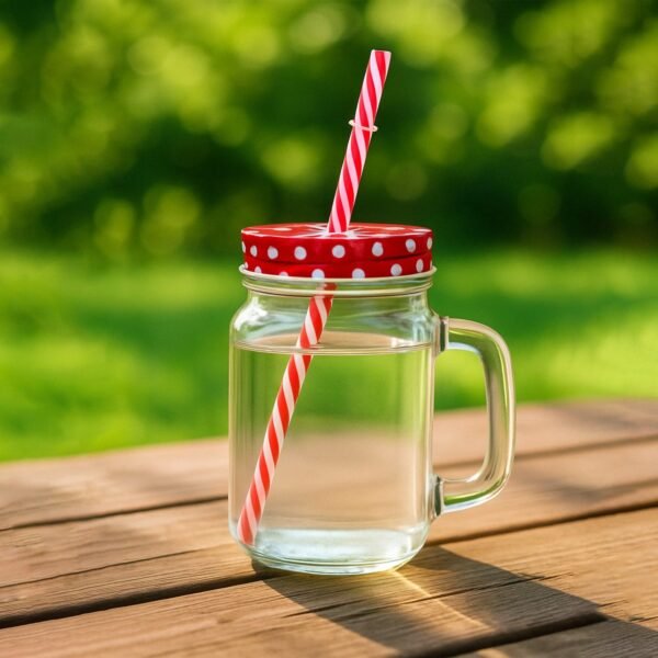 0760_drink_cup.jpg Drinking Cup / Glass / Mug Mason Jar with Handle & Straw