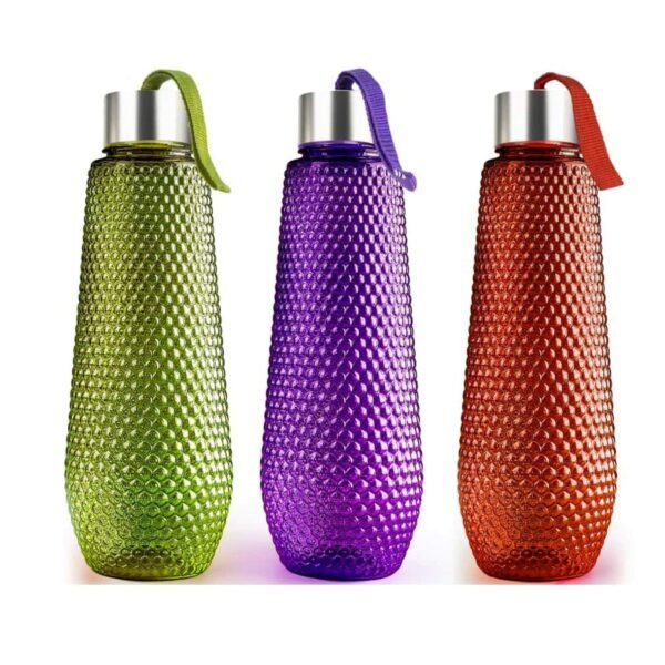 Plastic Fridge Water Bottle Set With Steel Finish Cap (3 Pieces 1 litre)