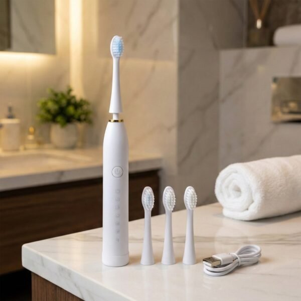 07_08a2ead0-14bb-4498-8c35-80cc0e877b49.jpg Rechargeable Electric Toothbrush White Color With 3 Extra head (1 Pc )