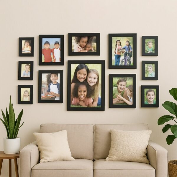 Premium Black Photo Frame Set 12 Pcs Wall Hanging Gallery Frames