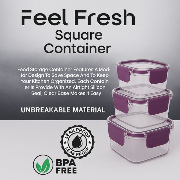 Airtight Square Food Storage Container Set (3 Pc)