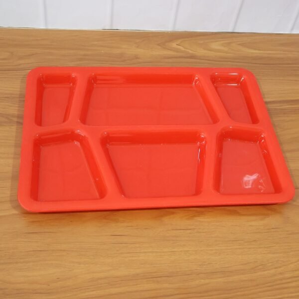 07_0f16ba2f-674c-4f48-8b87-089c635f20e2.jpg Plastic Multi-Compartment Rectangular Meal Serving Tray / Plate (1 Pc / Red)