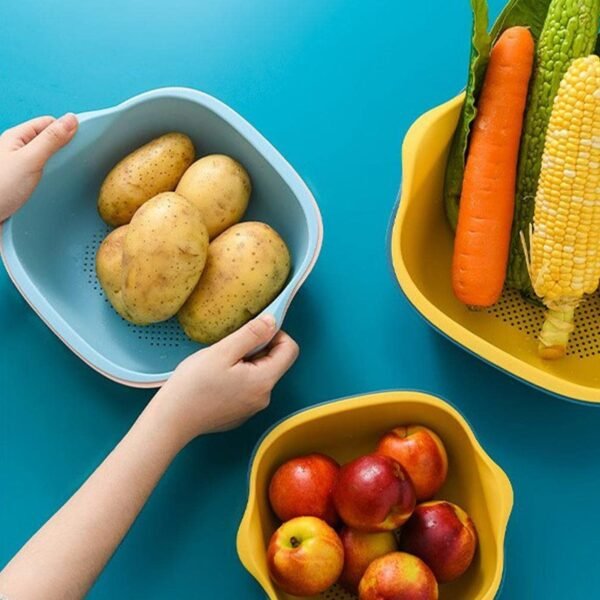 Plastic Washing Bowl & Strainer Basket for Kitchen (Set of 2)