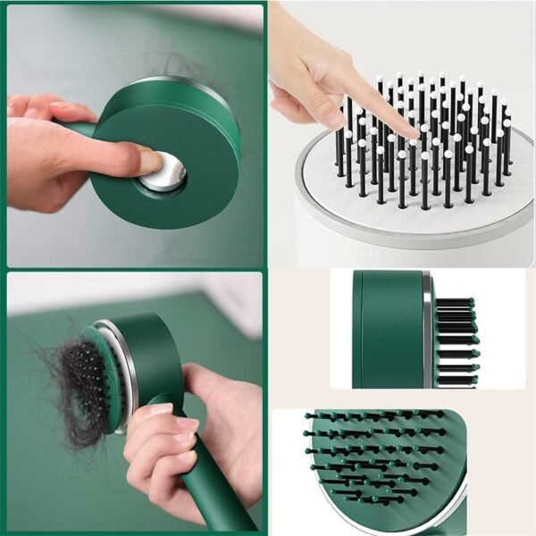Air Cushion Massage Brush with Long Handle & Self-Cleaning Detangling Comb