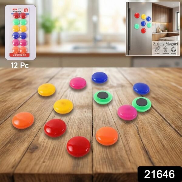 Colorful Round Refrigerator Magnets Set (12 Pc Set)
