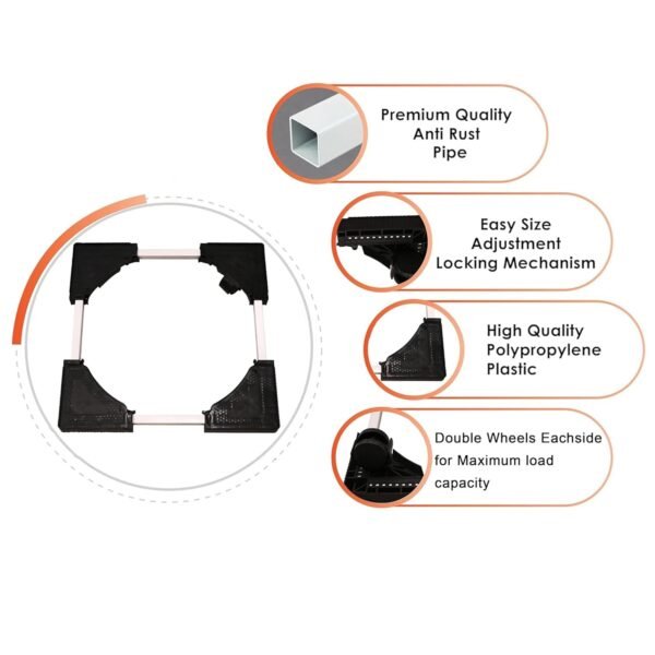 Adjustable Heavy-Duty Fridge and Washing Machine Stand Base Trolley 50x50 cm