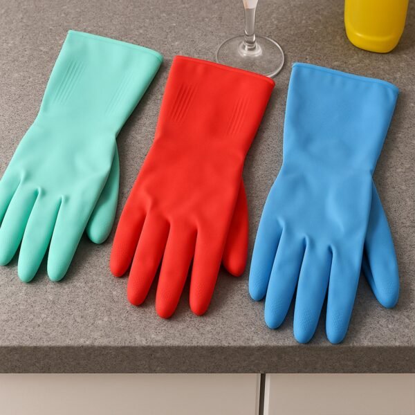 Long Cuff Multipurpose Rubber Cleaning Gloves (1 Pair, Mix Color)
