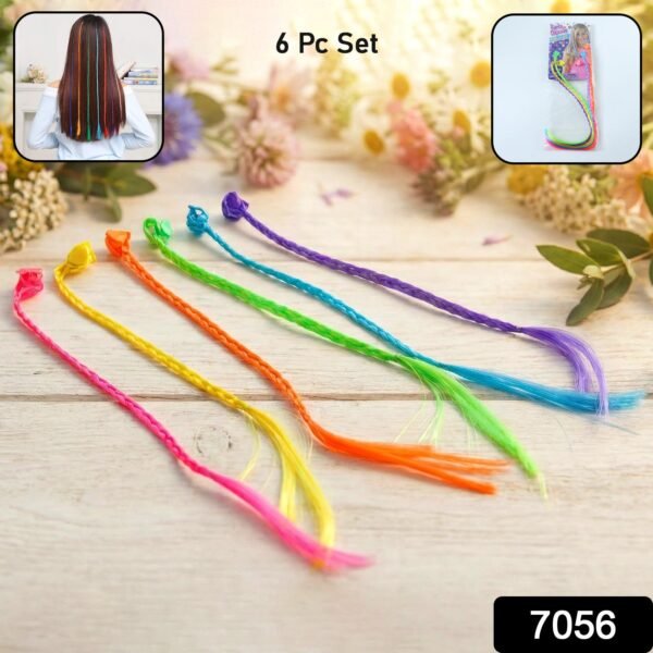 Colourful Braided Hair Extension Streaks for Girls & Kids (6 Pc)