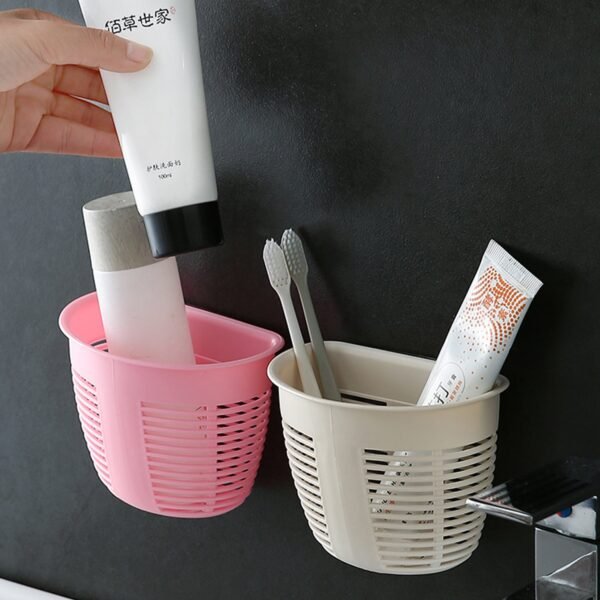 07_777ba03e-5b3a-4caf-b694-6325aaa45ed0.jpg Hanging Plastic Storage Basket, Adhesive Wall Mounted Organizer Box Make Up Holder Shelf Bathroom Wall Basket Punch Free Drain Basket for Kitchen Bathroom, Wall Type Storage Basket (1 Pc)