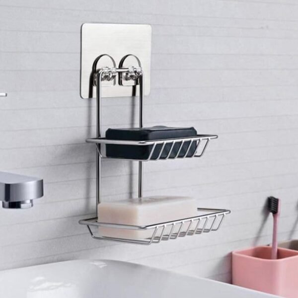 07_8b0b2da5-de6d-466e-a1cd-f93a054d97cf.jpg Kitchen Bathroom Soaps Storage Rack with 2 Hook for Home