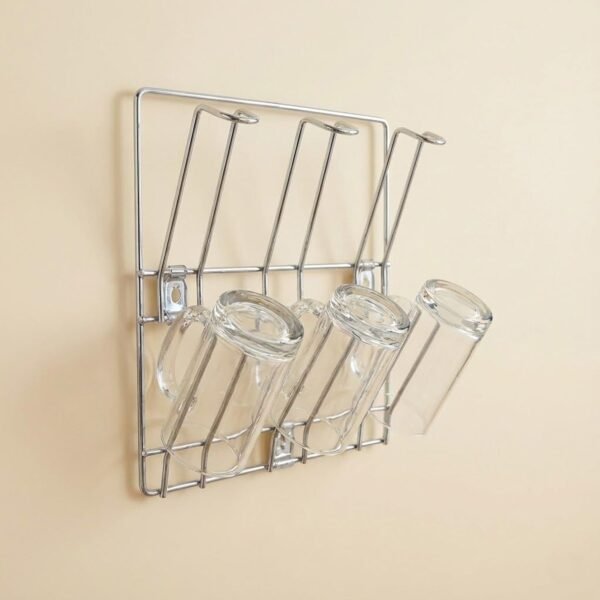 Wall-Mounted Stainless-Steel Cup & Mug Holder Rack (25 x 25 cm, 1 Pc)