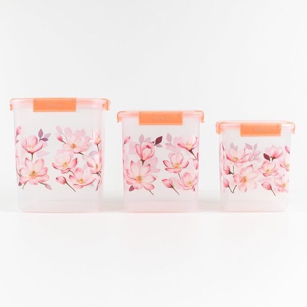 Square 3 Pcs Floral Printed Airtight Storage Container Set (3 Pcs Set)