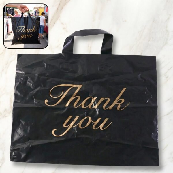 Premium Black Thank You Printed Plastic Carry Bag 30 × 39 Cm (1 Pc)