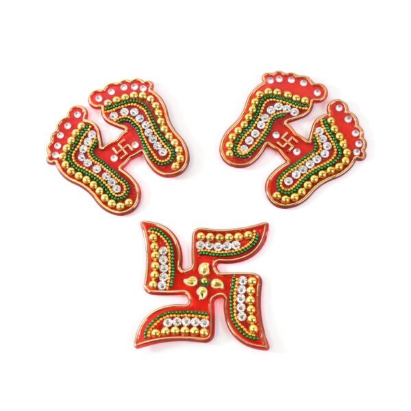 Decorative Laxmi Charan (Pagla) & Swastik Combo Set (3pc Set)