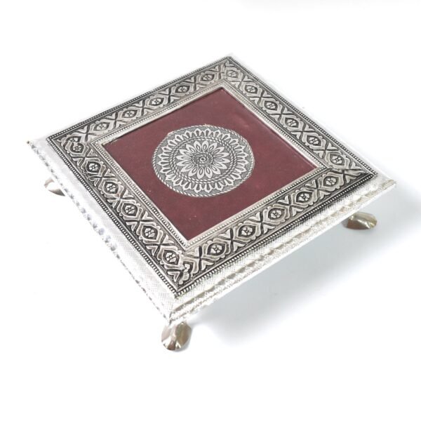 Silver - Square Pooja Chowki Patla / Bajot (20×20 CM / 1 Pc)
