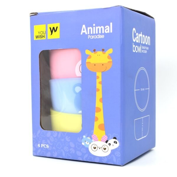Plastic Animal Cartoon Bowl Set – 4 Pieces with Spoons for Kids (Assorted Color)