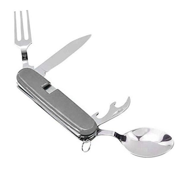 4-in-1 Stainless Steel Travel / Camping Folding Multi Swiss Cutlery Set