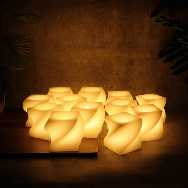 Set of 12 LED Flameless Decorative Candles – Square Shape Tealight Lamps