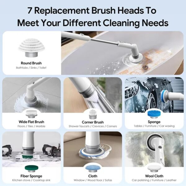 9 In 1 Rechargeable Electric Spin Scrubber with Telescopic Handle (1 Set)