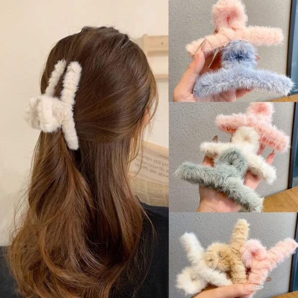 07_d6a17884-8960-4031-84e7-1b05bcccd754.jpg Large Plush Hair Claw Clips, Plastic Fluffy Hair Claw Hair (1 Pc / Mix Color)