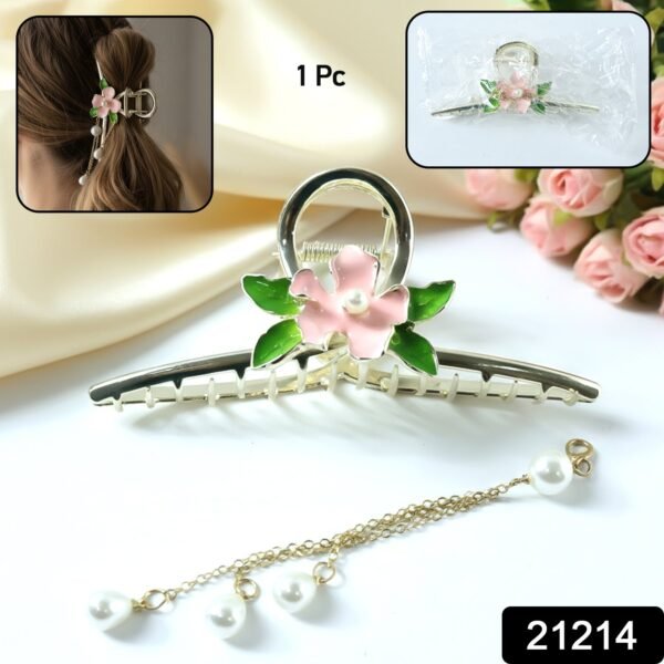 Elegant Floral Pearl Chain Hair Claw Clip (1 Pc)