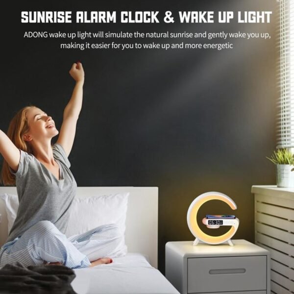 07_e870ed08-772d-43dc-92e7-7091a32b6294.jpg Smart Alarm Clock with G-Shape RGB Light Bluetooth Speaker, Wireless Charging (1 Pc)