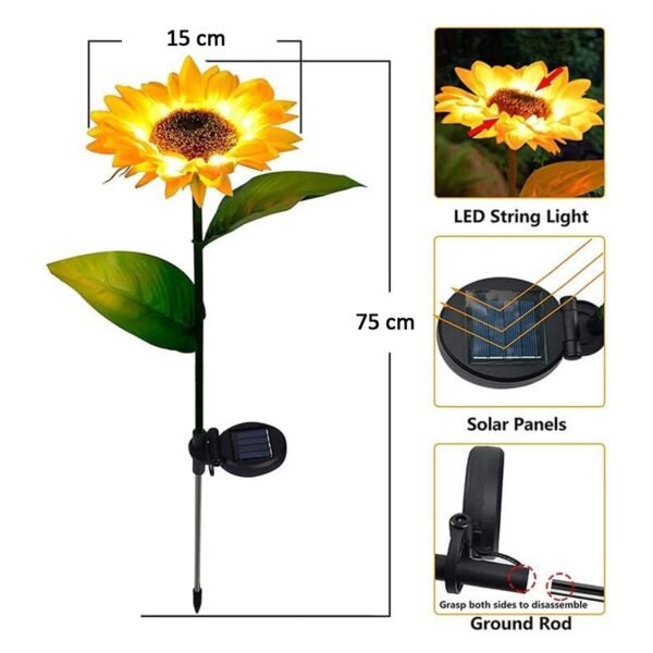 2 Pc Outdoor Solar Sunflower Lights – Waterproof Garden Landscape Stake Light