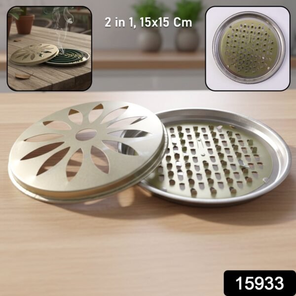 2 in 1 Metal Mosquito Coil Stand cum Incense Burner (15x15 Cm, 1 Pc)