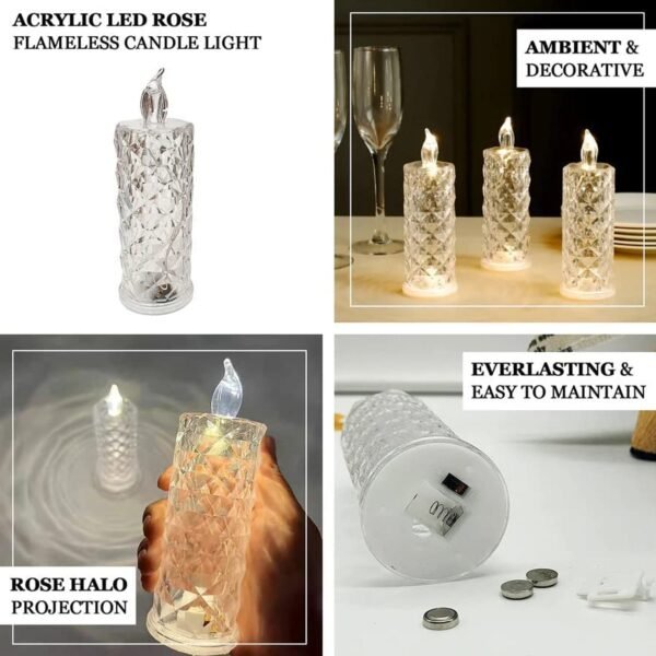 Rose Candles LED Flameless and Smokeless Decorative Acrylic Transparent Candles Led Tea Light Candle Perfect for Gifting, Home, Diwali, Christmas, Crystal Candle Lights, Diwali (1 Pc)  (MOQ :- 12 pc )