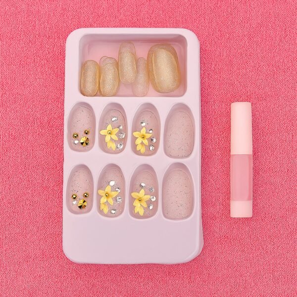 Glitter 3D Floral Press-On Artificial Nail Tips with Nail Glue fake nails (1 Set)