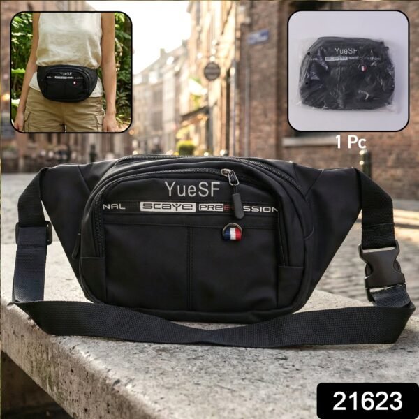08_516c6299-ded5-45e3-b050-173de458f517.jpg Stylish Multi-Pocket Black Waist Bag / Fanny Pack (1 Pc / Mix Design)
