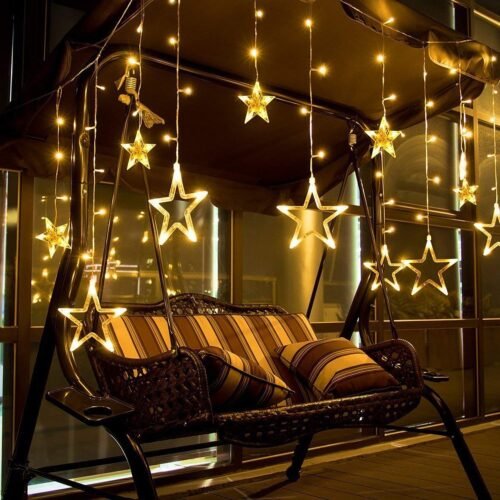 12 Stars Curtain String Lights – 8 Flashing Modes for Festival Decoration