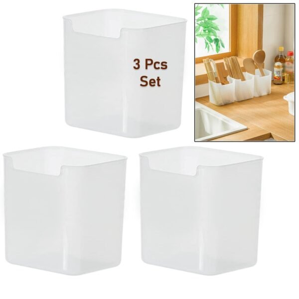 3 Pcs Clear Plastic Organizer Versatile Drawer Tray for Desk Makeup Bathroom Kitchen