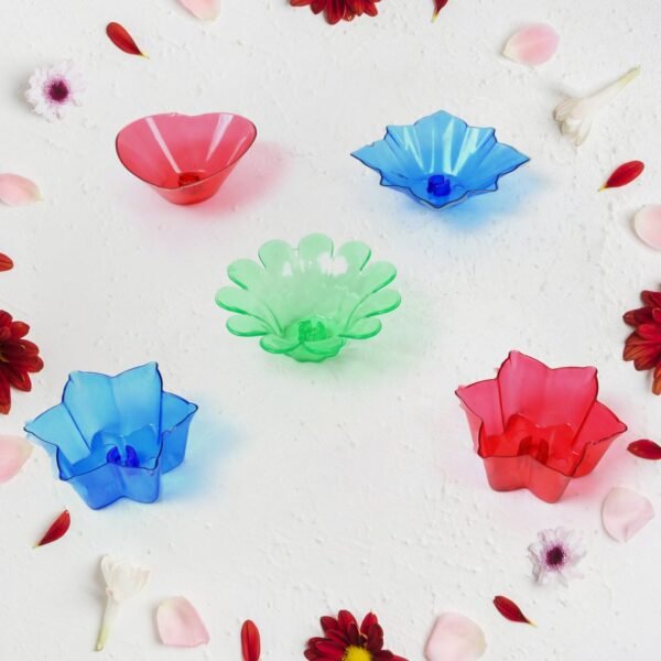 Colourful Reflection Diya Combo Plastic Candle Cup Multi Shape, Diwali (12 Pcs Set)